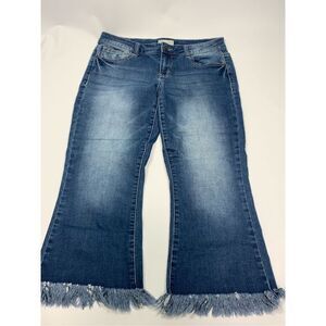Altar'd State Women's Five Pocket Style Raw Hem Cropped Jeans Blue Size 28